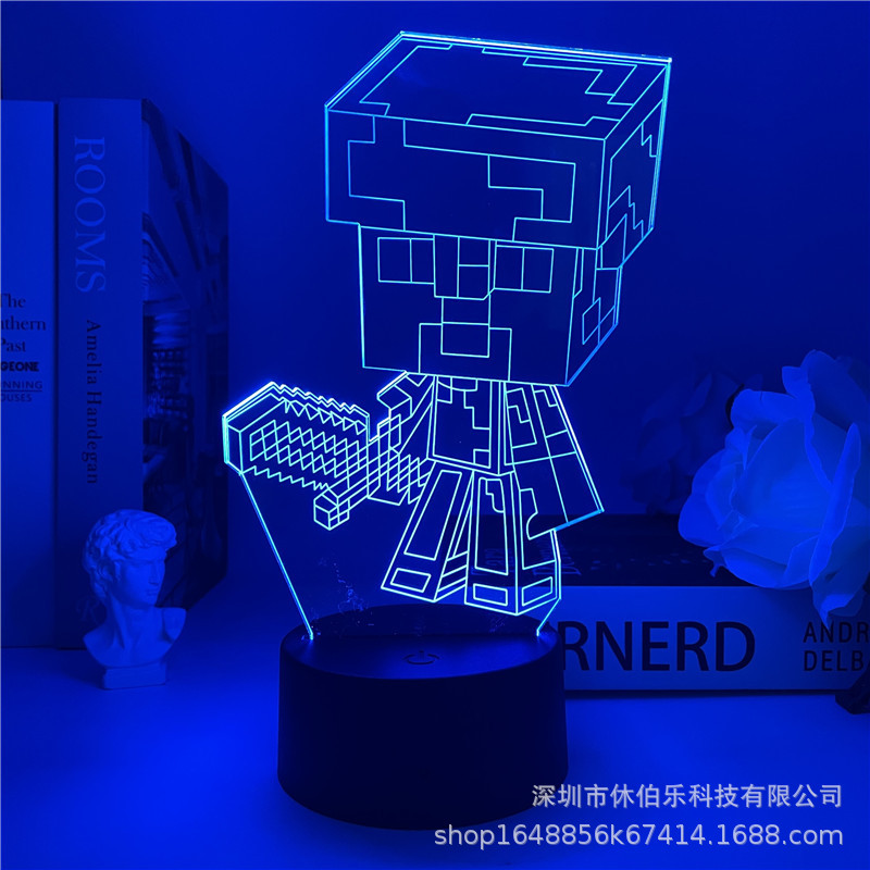 minecraft 3d night light creative game model usb colorful touch remote control bedroom led small table lamp gift. 