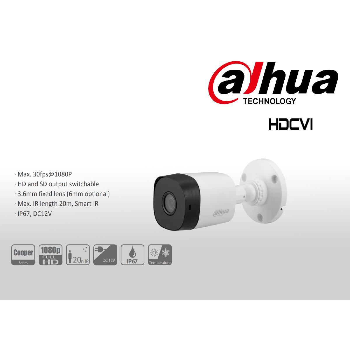 DAHUA 02 Mega Pixel  HDCVI 20M IR CAMERA 1080P uPVC Model: HAC-B1A21. 
