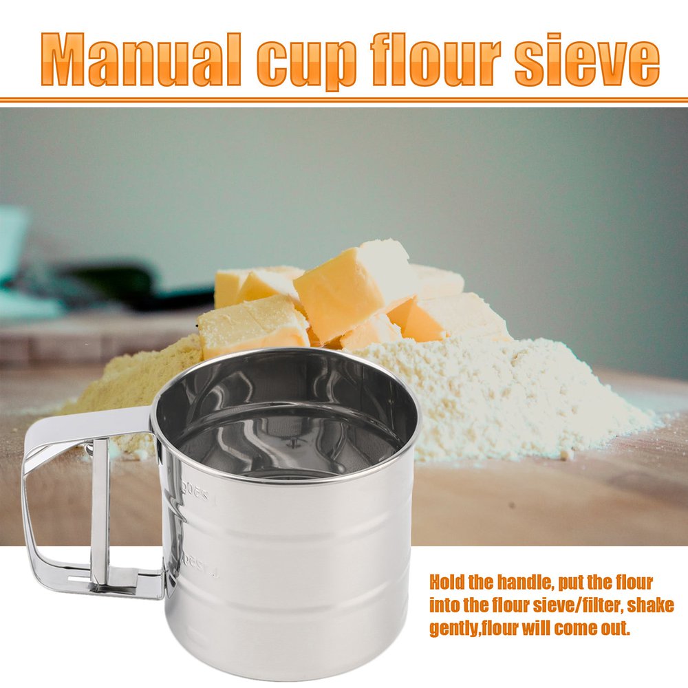 Stainless Steel Mesh Flour Sifter Mechanical Baking Icing Sugar Shaker