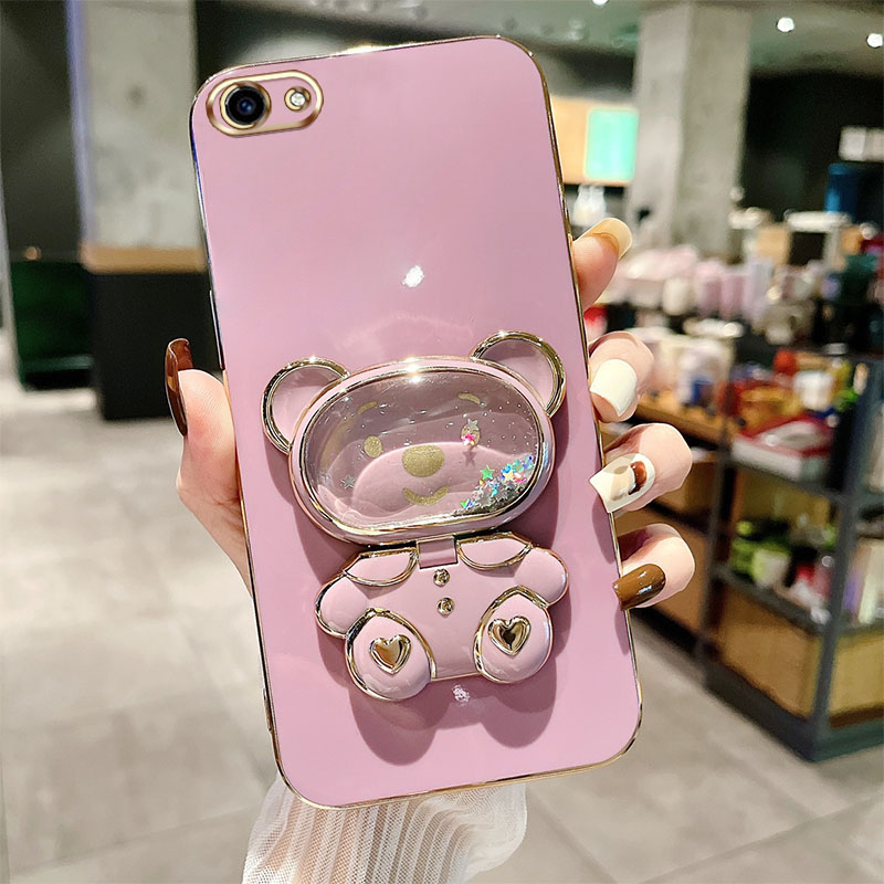 AnDyH Phone Case for Vivo Y81 Y83 Y81i Y71 Y71i Y79 V7 Plus Y75 V5 Lite Vivo 1724 1801 1812 1808 1803 1609 Cute Quicksand Liquid Bear Bracket Anti Drop Camera Protection. 