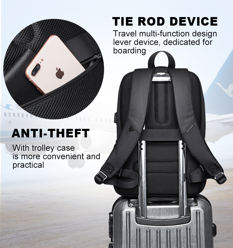 BANGE BG-1921 College Student Schoolbag Waterproof Business Computer Backpack with External USB Charging Port(Black). 