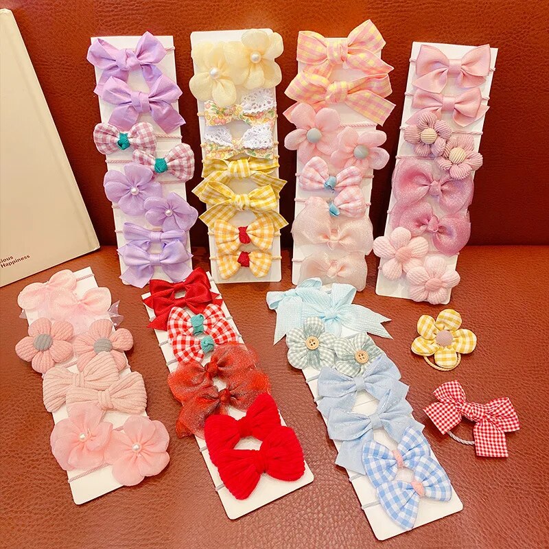 10pcs/Set Children Bowknot Flower Hair Rope Candy Color Bow Hairbands for Women Girls Ponytail Rubber Bands Scrunchies Xmas Gift