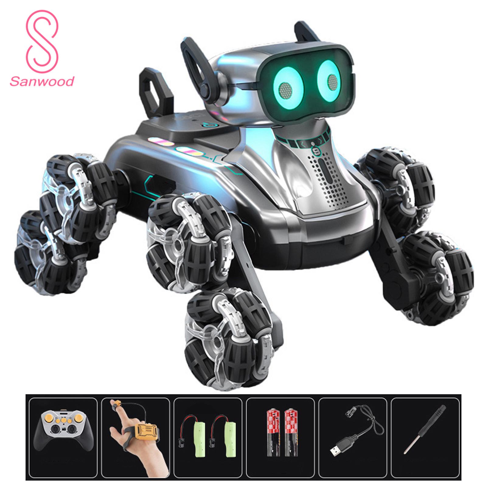 Interactive Robot Pet Interactive Rc Robot Dog Toy with Light Music Gesture Sensing Educational Stunt Puppy for Kids Electric Remote Control Pet Robot for Fun Learning Playtime 8 Wheels for Smooth. 