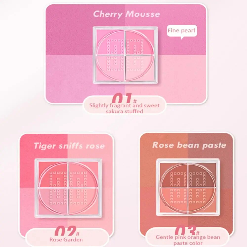 4 Square Grid Face Blusher Vibrant Orange Makeup Blush Palette Cheek Contour Blush Powder Matte Blusher Korean Makeup Tint Blush. 