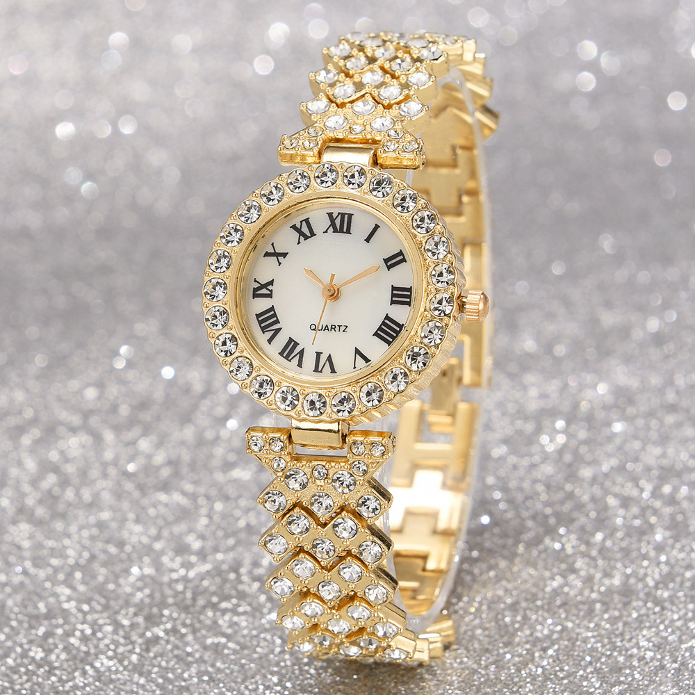 Fopul Mall Classy Diamond Fashion 6pcs Women's Watch Set with Roman Numerals Quartz Watches and Jewelry
