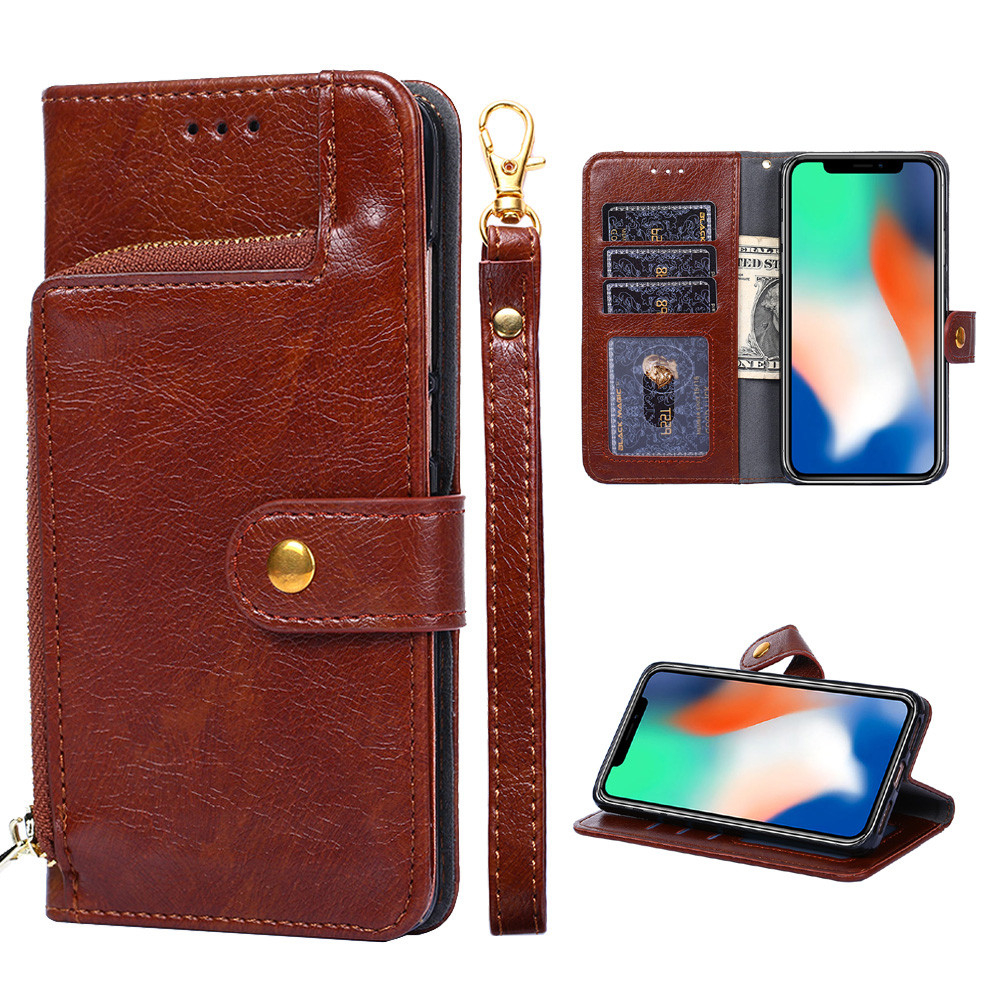 Case for Oppo A3s casing flip-resistant leather TPU back cover mobile phone case zipper wallet card multi-function bracket mobile phone case