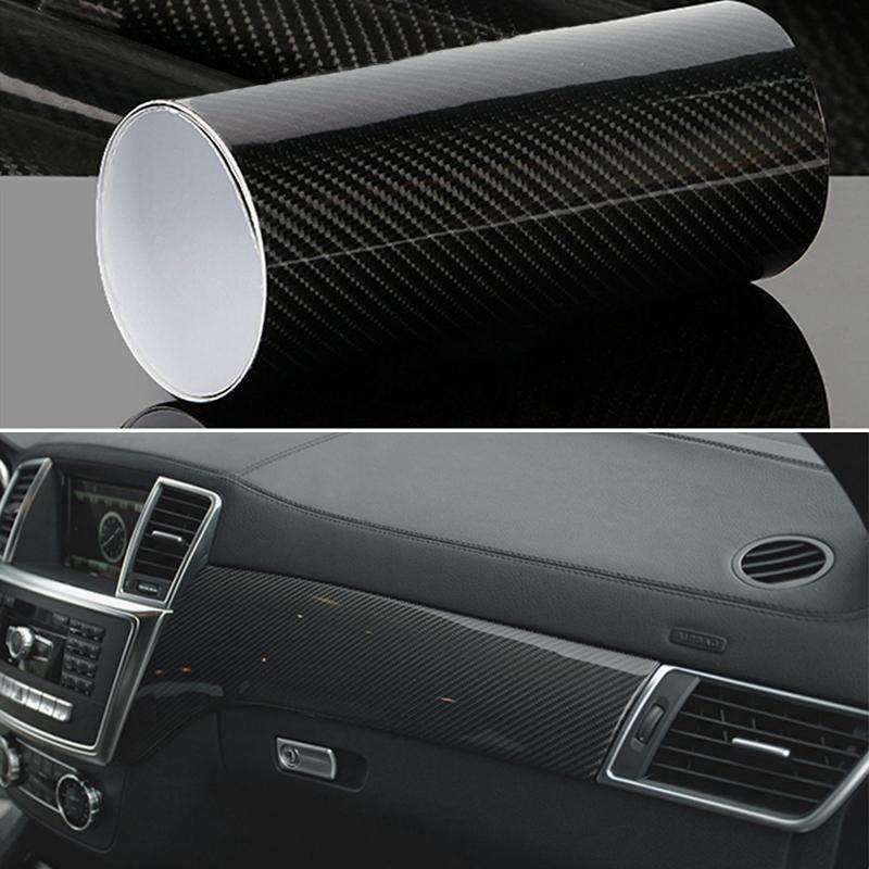 6D Shiny Gloss Glossy Black Carbon Fiber Film Wrap Vinyl Decal Car Auto Sticker