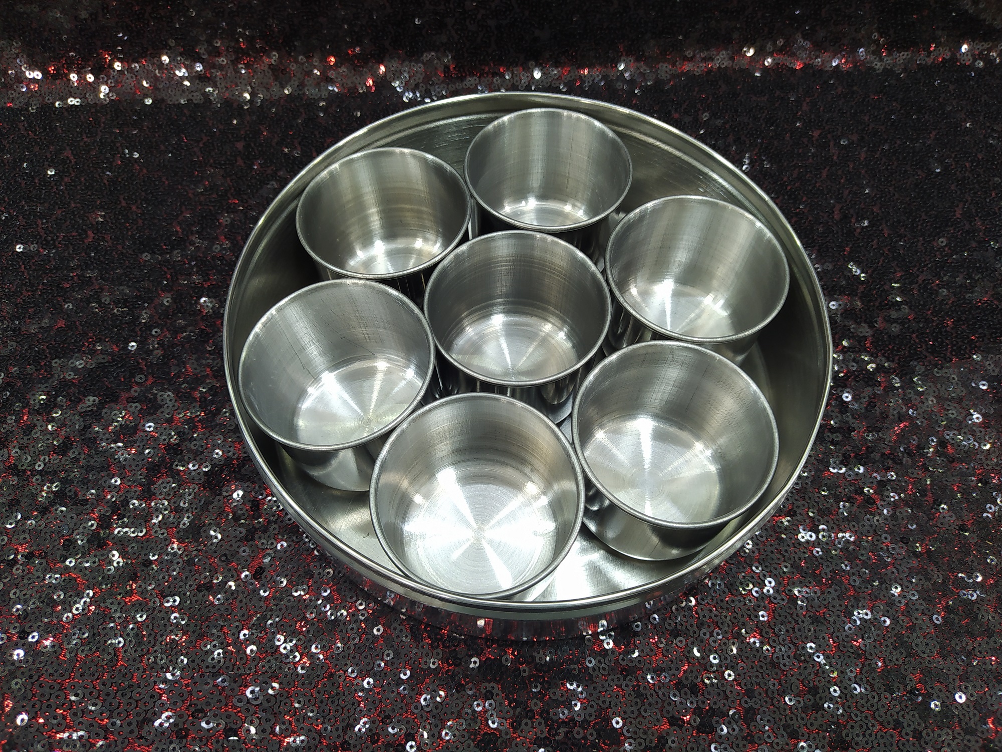 8 Piece Stainless Steel Spice Jar Set with Rotating Carousel Stand. 