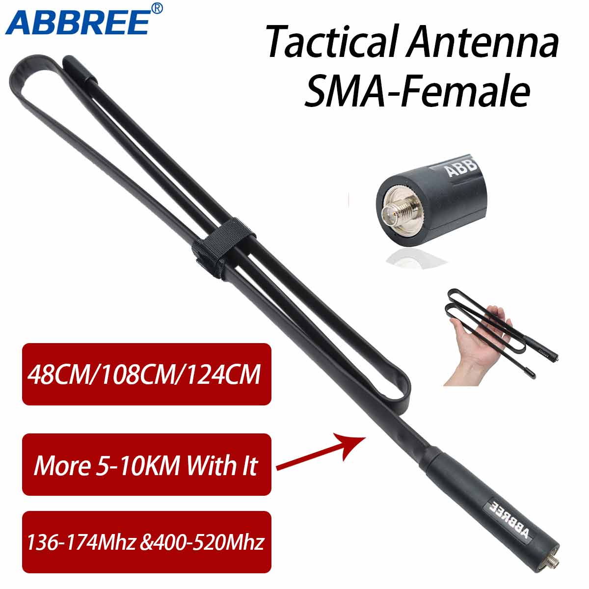 Foldable Tactical Antenna 18.7 Inch With SMA-Female Connector, Dual