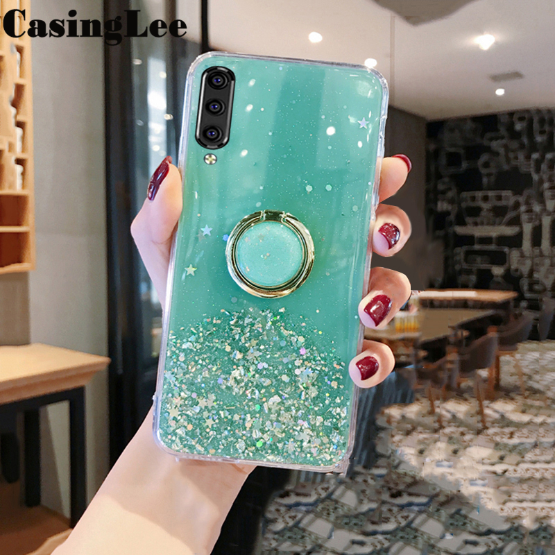 Casinglee for Samsung Galaxy A70 case Shiny Ring Glitter Soft Transparent Holder Stand Back cover with String for Samsung A70 Phone cases cover Stars Moon Girls. 