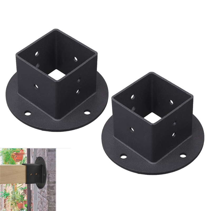 2Pcs 2X2 Square Fence Pole Flange Base Pergola Post Base Brackets Kit,Heavy Duty Wall Mount Post Anchor Base Brackets Easy Install. 