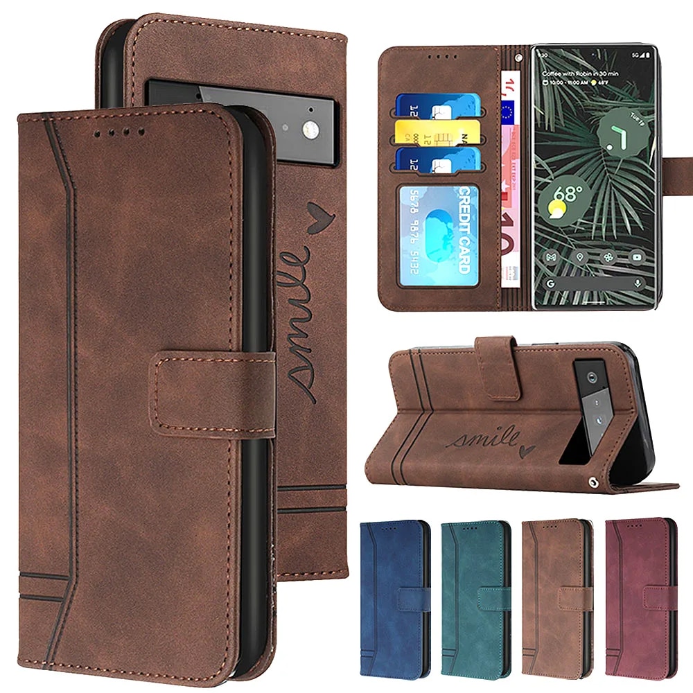 YKNIUFLY Cover per Google Pixel 6 Pro, Pelle PU Premium Magnetico Flip Case Custodia, Slot per Schede, Funzione Staffa, Portafoglio Cover per Google Pixel 6 Pro.(Marrone