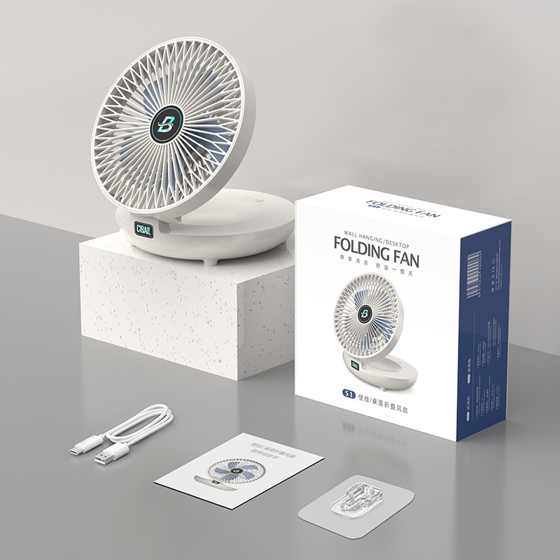 Wall-Mounted Desktop Fan Type-C Charging Portable Table Fans 3 Speeds Silent Brushless Motor Foldable Air Cooler for Home Office. 
