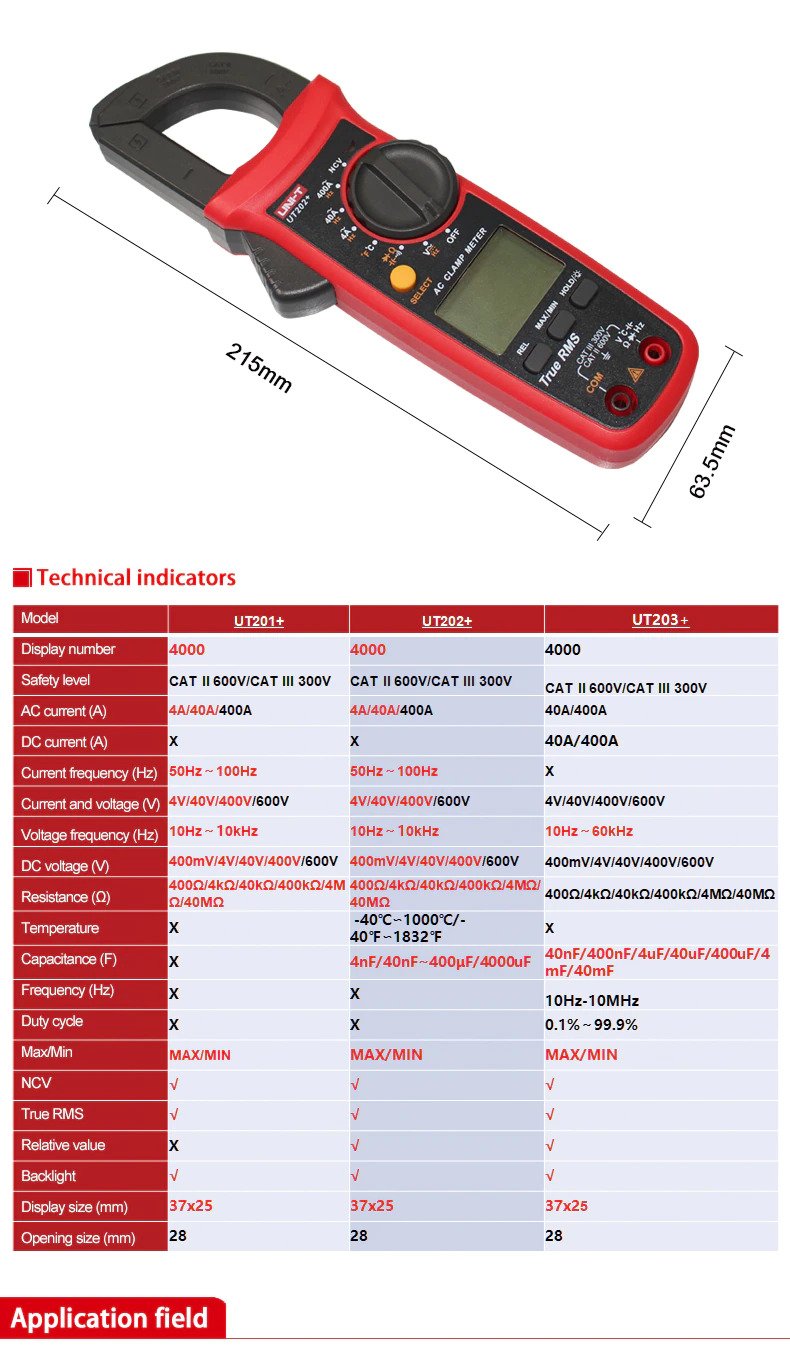 UNI-T UT201+ Digital Clamp Meter 400A True RMS Clamp Meter AC Current Voltage Meter NCV Diode Resistance Clamp Tester UT201+ - Kings Trading. 