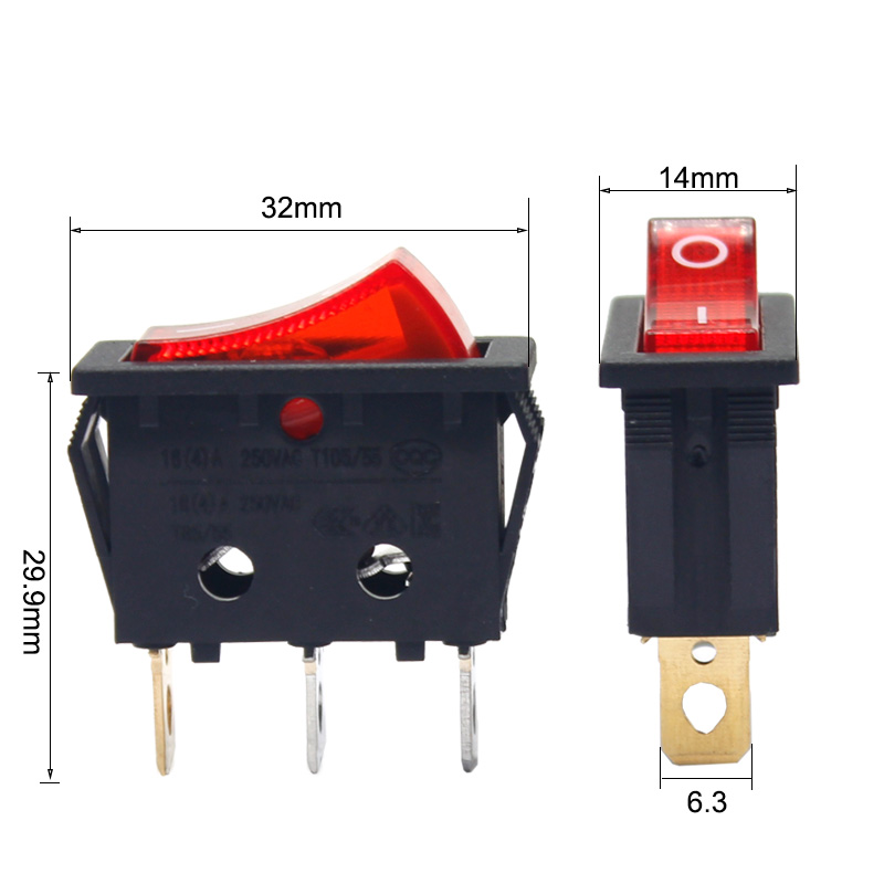 2Pcs RED Indicators KCD3 Rocker Switch 16A 250V 3 Pin BLACK Color Switches 3Pin On Off 2 Positions Full Illuminated Neon RED Indicators DPST Power Switch For Auto Car Boat IPS UPS. 