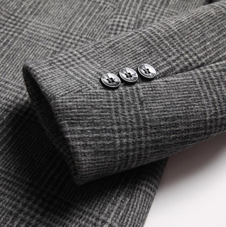 Woolen Coat Men's Autumn Winter Thickened Medium Length Plaid Windbreaker Wool Overcoat Men Camel Coats Mens Jacket Outerwear. 
