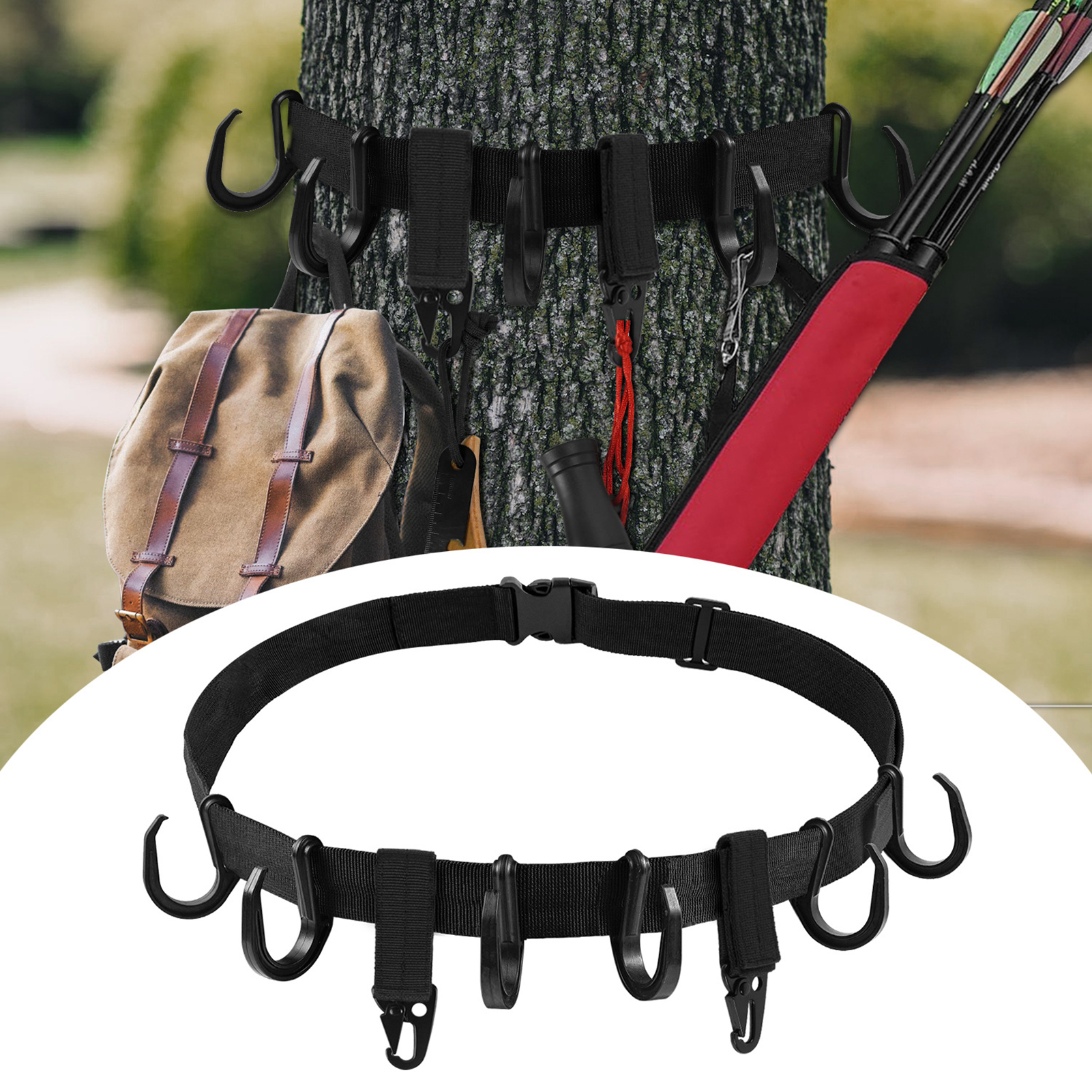 Multi-hook Hanger Strong Load-bearing Hunting Gear Hanger with Quick Release Multi-hook Tree Stand Strap Holder less Than Treestand Strap Hanger. 
