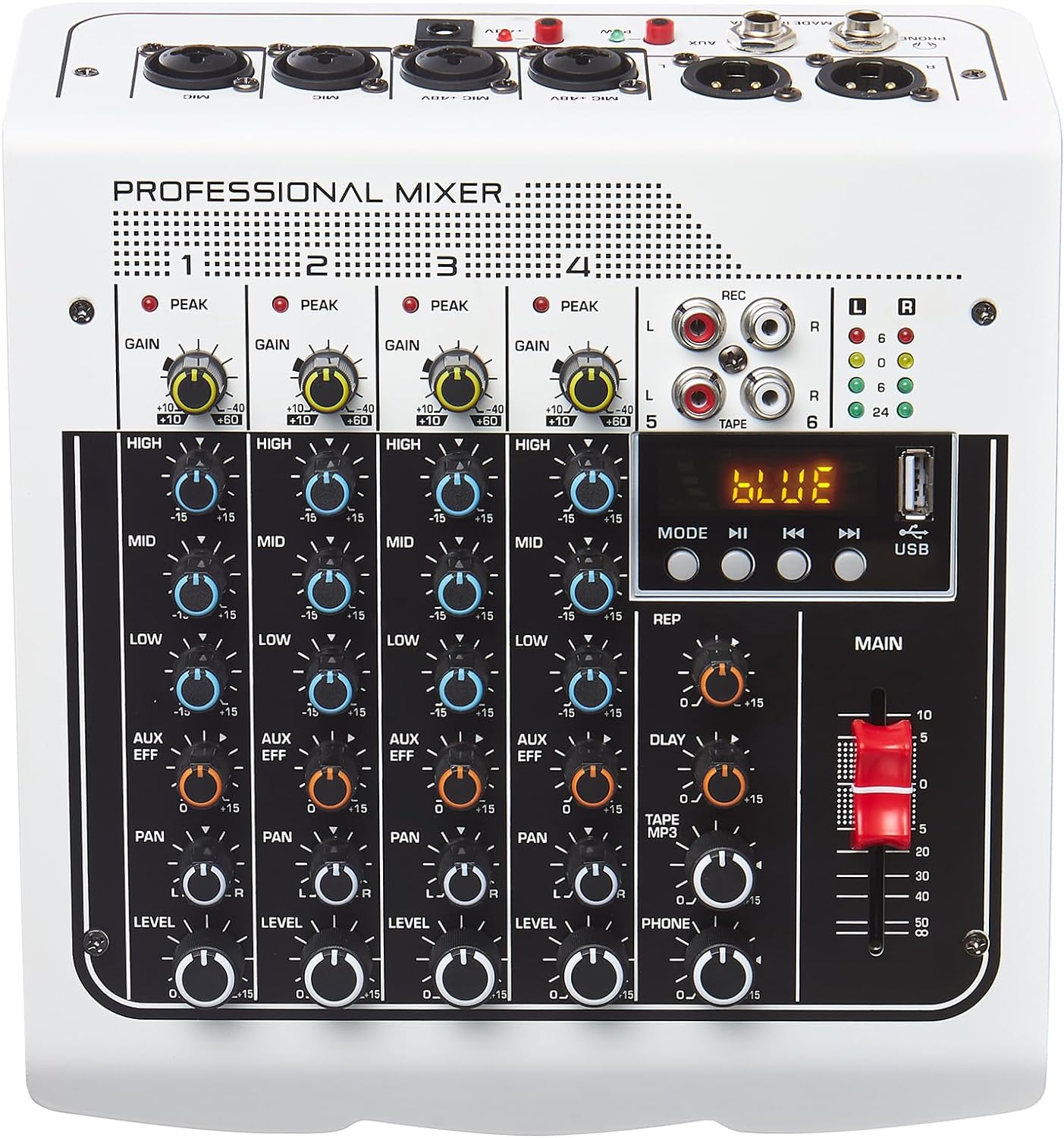BOMGE Audio Mixer 6 Channel DJ Mixer Sound Board Console with USB MP3 Bluetooth Input 48V For Live Performance Home Stage Karaoke. 
