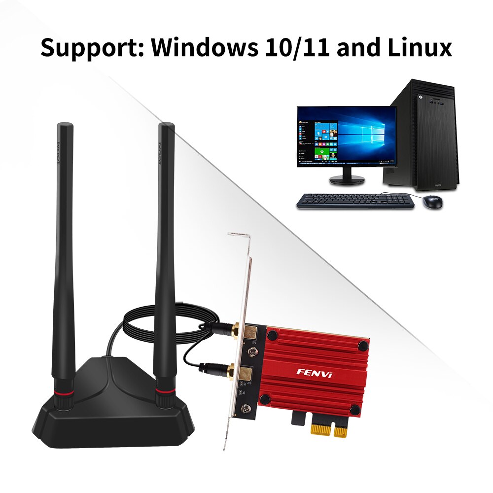 FENVI WiFi AXE 3000 Pro Adapter WiFi 6E AX210 5374Mbps Tri Band 2.4G/5G/6Ghz Bluetooth 5.3 802.11AX. 