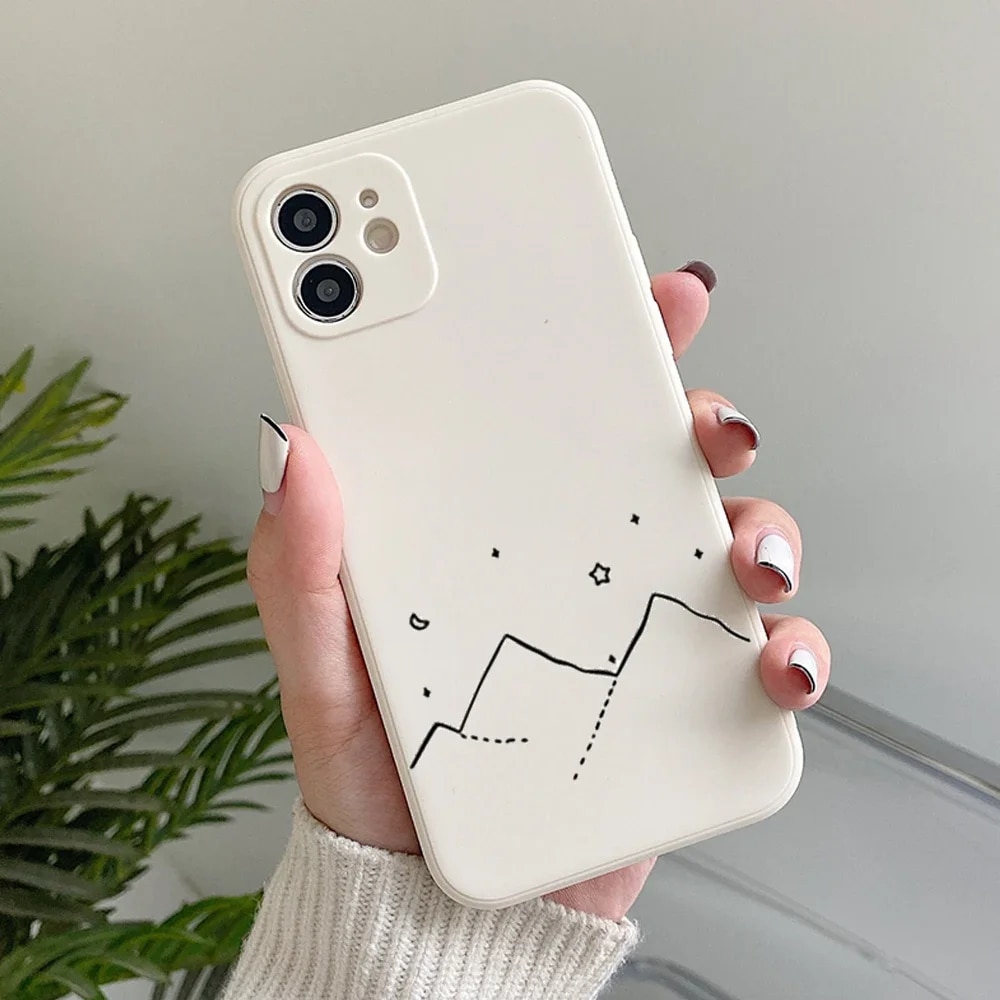 Simple Sun Moon Couple Phone Case for IPhone 11 12 13 14 15 Pro Max XR X XS SE2 7 8 Plus Line Mountain Scenery Matte Cover Shell. 