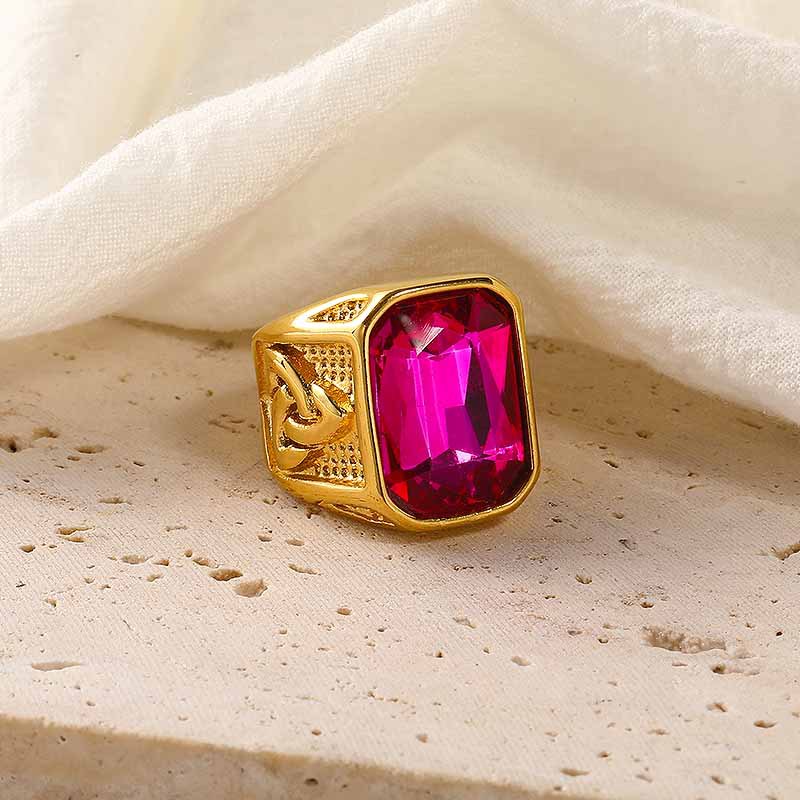 Lemon tree jewelry European and American hip-hop ins trend Viking multi-color gemstone titanium steel men's ring 18k gold index finger ring