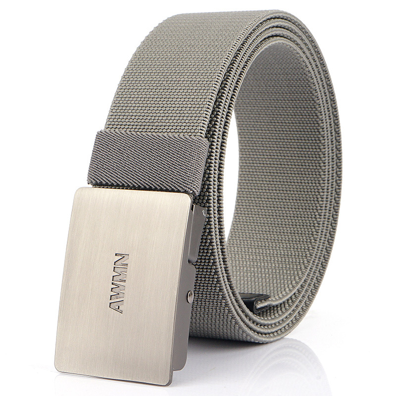 New metal plate buckle elastic belt men's and women's casual and versatile trouser belts, young and medium-aged fashion woven elastic belt
