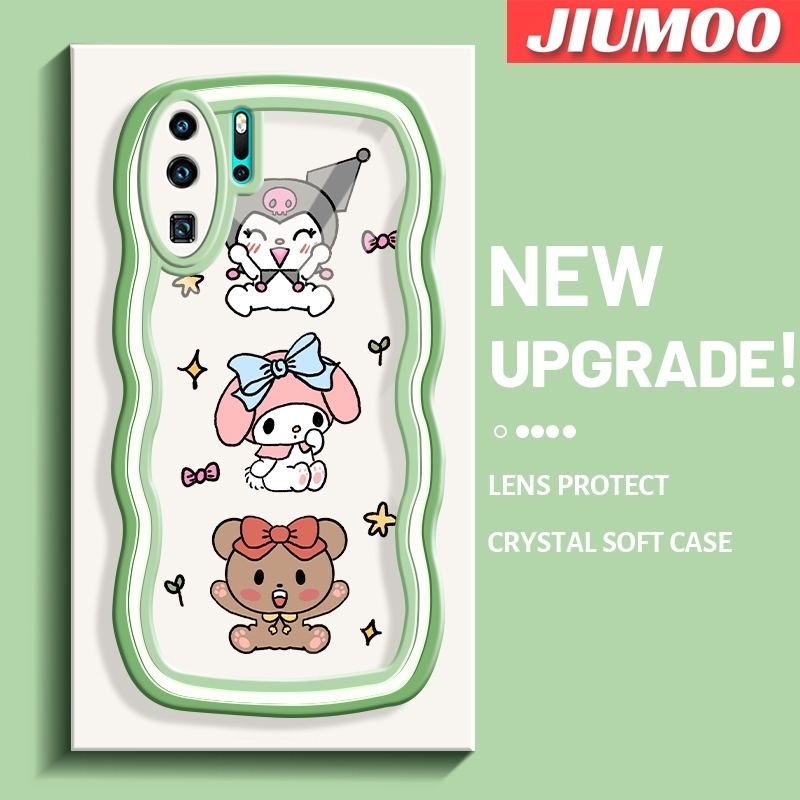 JIUMOO For Huawei P30 Pro Case Cartoon My Melody And kuromi Lovely Wave Border Shockproof Phone Cases Creative Transparent Casing. 