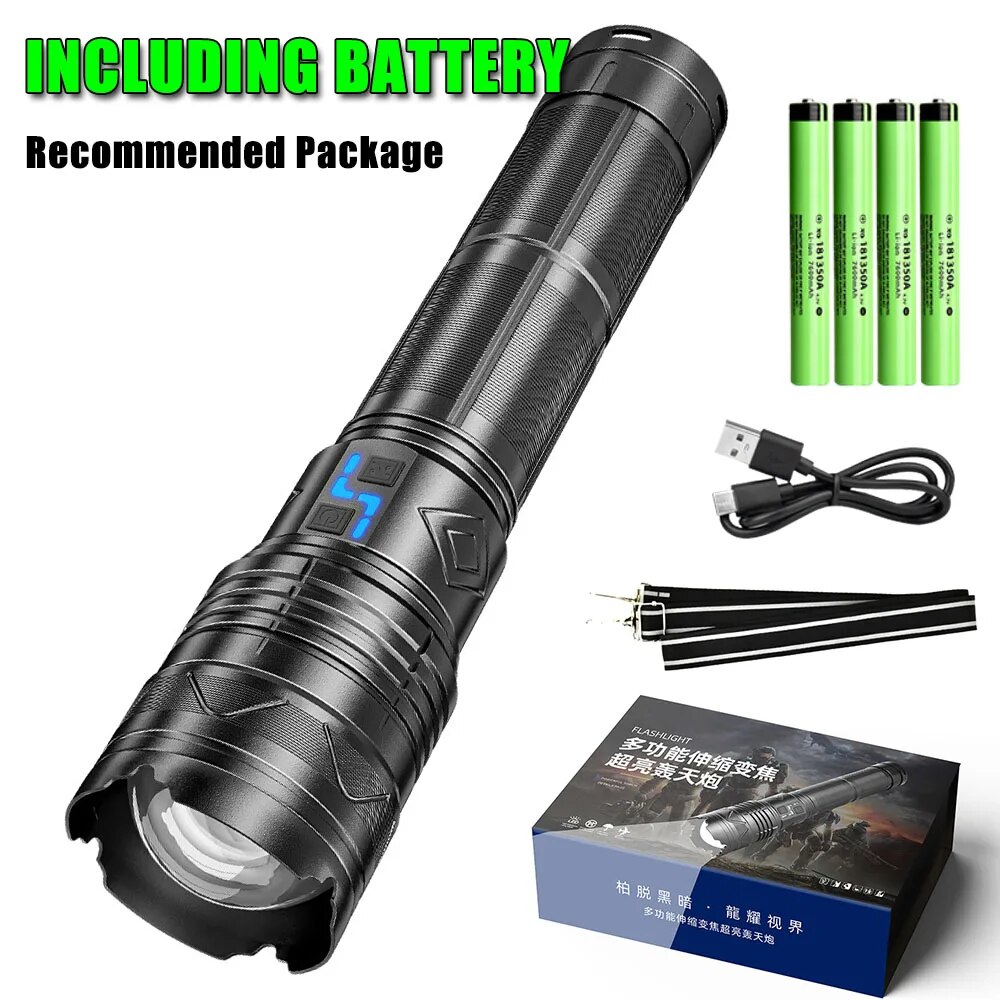 20000LM Super Bright Tactical Flashlight 100W GT60 Long Range Powerful LED Torch USB Rechargeable Using 4 181350A Batteries. 