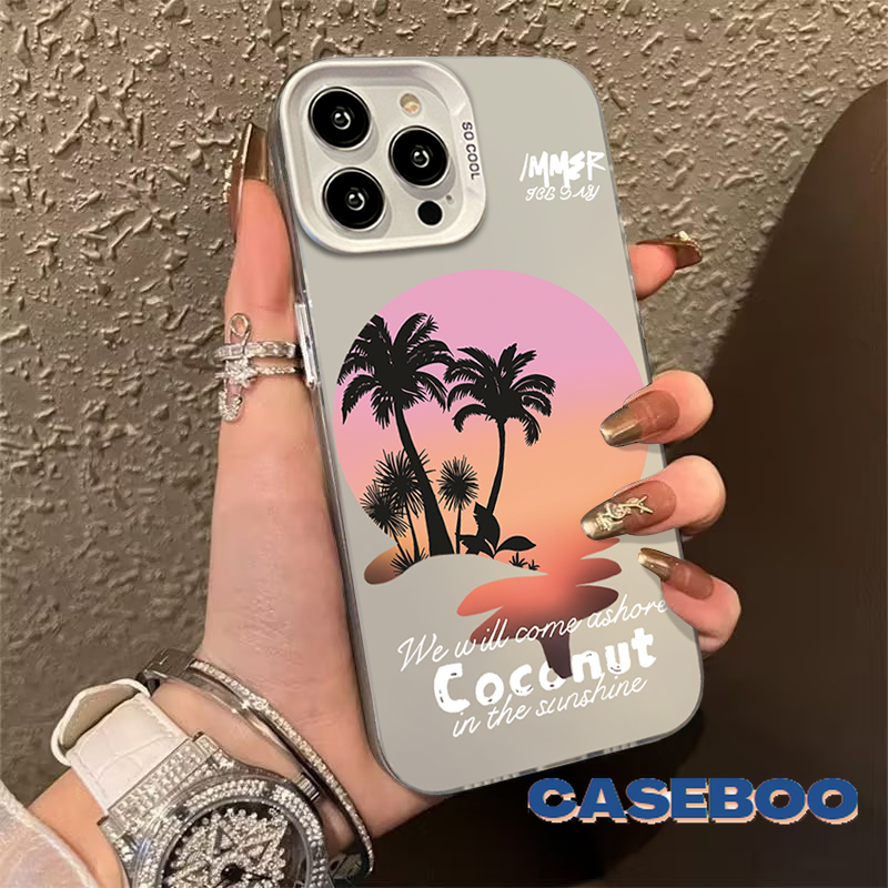 Fashion Beach Sunset Coconut Tree Case for Realme C67 C17 5i C53 5 C25 C12 C15 C51 C35 C11 C55 9i C33 6i C20 C30 7i 5s 8i C25Y C21 C21Y C20A Note 50 Narzo 50 Metal Lens Soft Cover. 