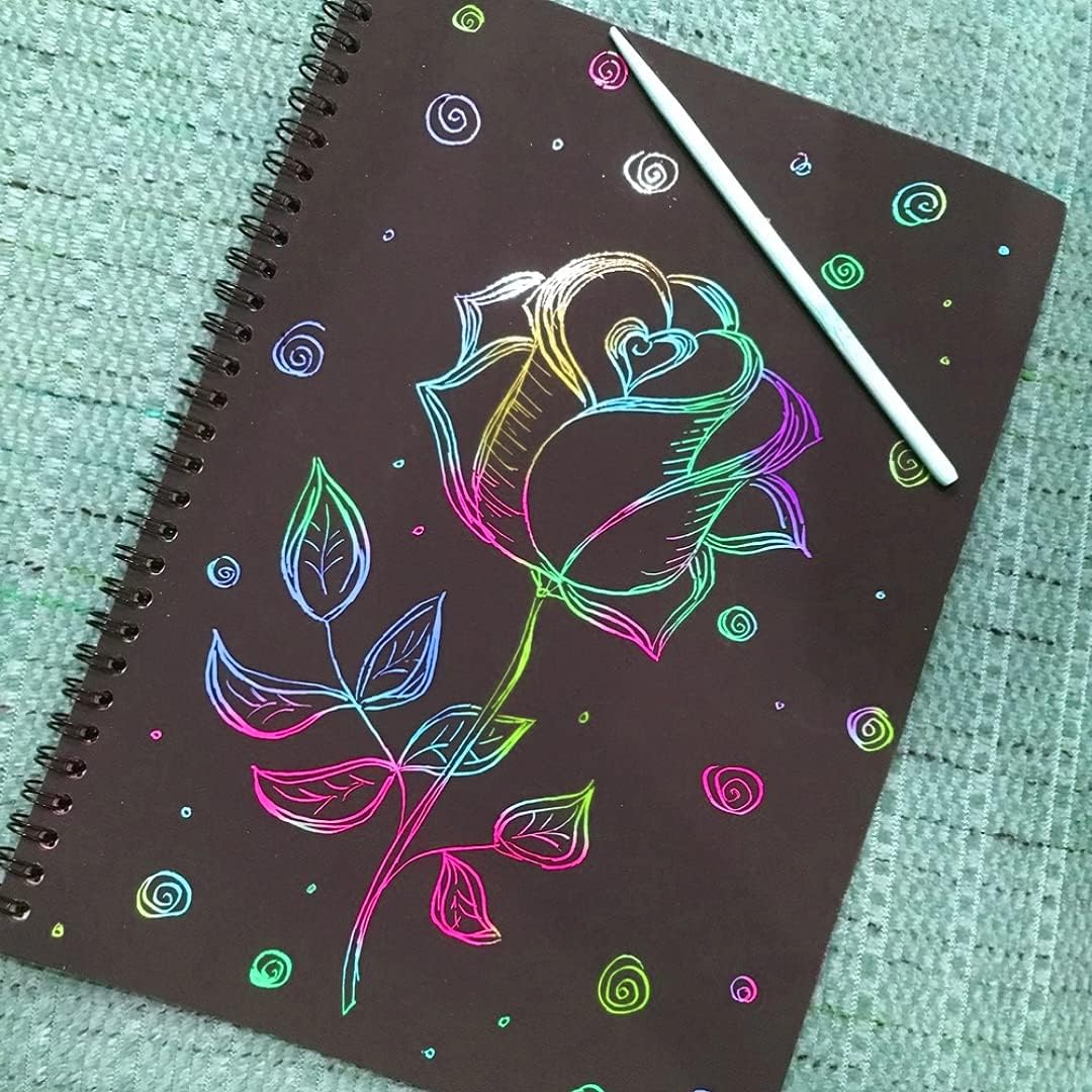 Scratch Art Note Books for Kids, Scratch Art Paper Rainbow Magic Scratch Art Books for Children, Colored Scratch Art Notebooks with Wooden Pen Children's Day Best Gifts. 