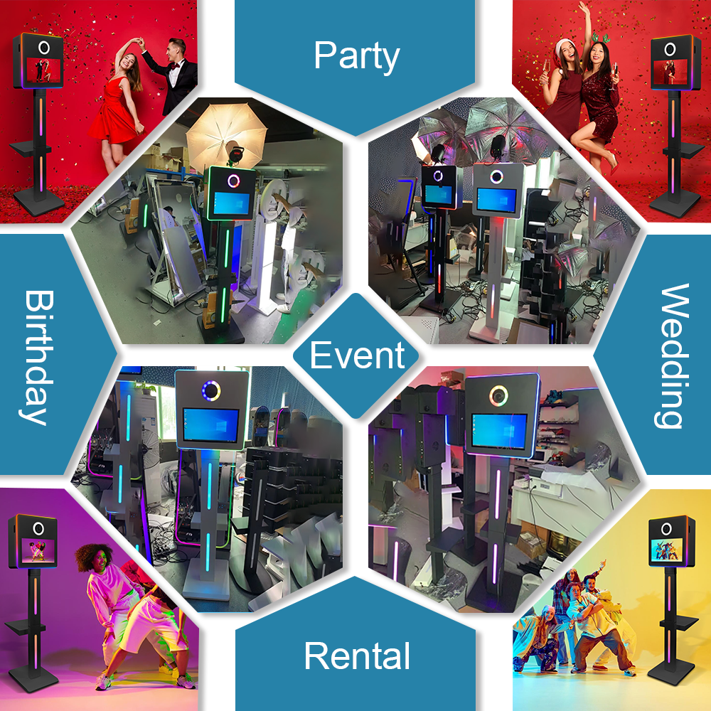 Selfie Mirror Photo Booth Machine 15.6in Touch Screen with Light Portable DSLR Camera Photo Booth Kiosk Shell For Partys Events. 