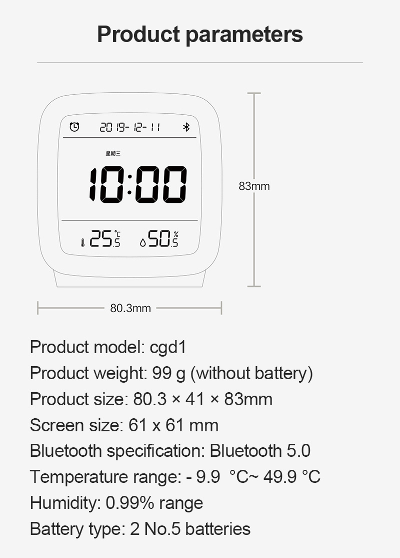 Bluetooth Temperature Humidity Sensor Night Light LCD Alarm Clock Mihome App control Thermometer Fidelity design. 