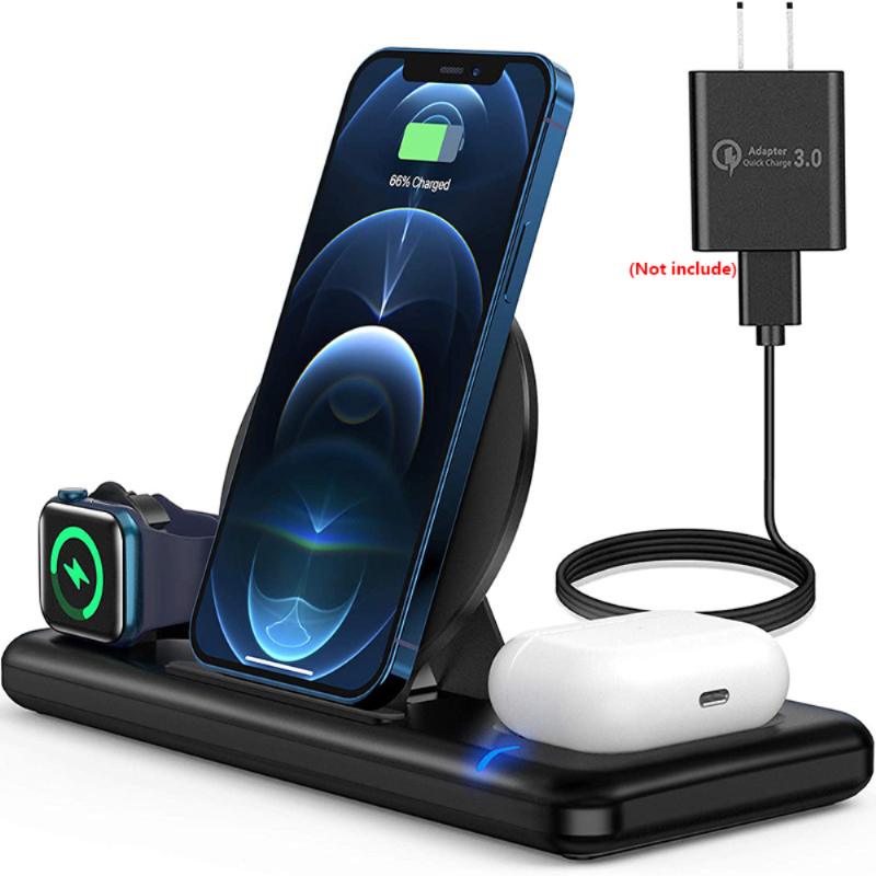 3 in 1 Wireless Charger Station Suitable for Iphone Apple Watch AirPods Wireless Charging Stand Base with QC3.0 Adapter. 