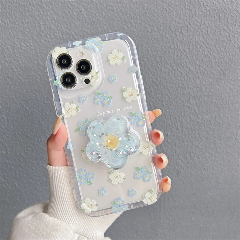 Grip Hoder Phone Case For Vivo Y16 Y02 Y35 Y22S V21 V21E V25 V25E V27 V27E Y55 Y72 Y11S Y20 Y21 Y33S Y20 Y31 Y53S Flower Cover
