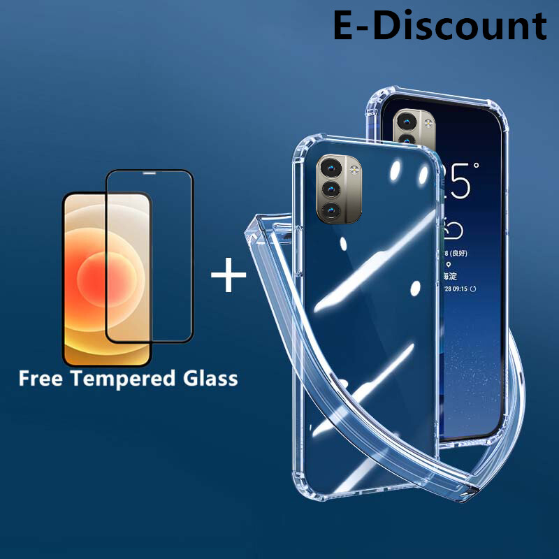 For Nokia G21 Soft Transparent Shockproof Cases + Free Tempered Glass Screen Protector Clear Nokia G21 Back Cover