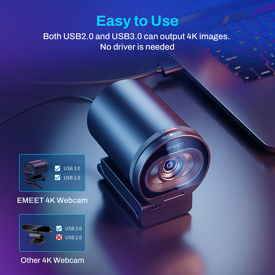 4K Webcam EMEET S600 Web Camera 1080P 60FPS Streaming USB Camera Autofocus Living Stream Camera With Mics for Tiktok/YouTube. 