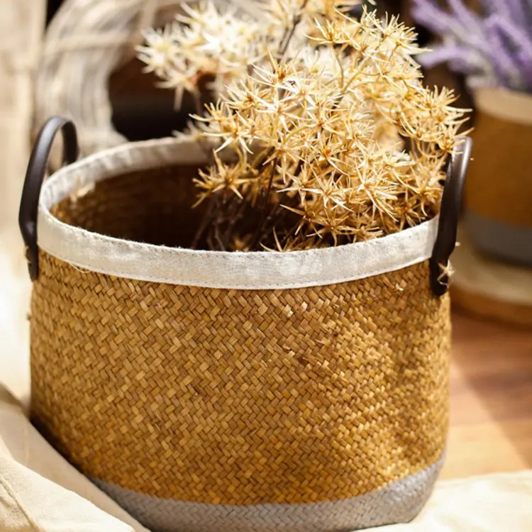 Plant Pot Basket Cover For Flowers and Plants - Jute & White