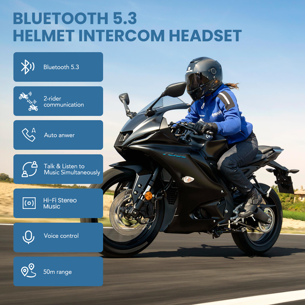 GEARELEC C2 Motorcycle Helmet 5.3 Bluetooth Intercom Headset 50m 2-Rider IP67 Waterproof BT Wireless Communication Multicolor. 