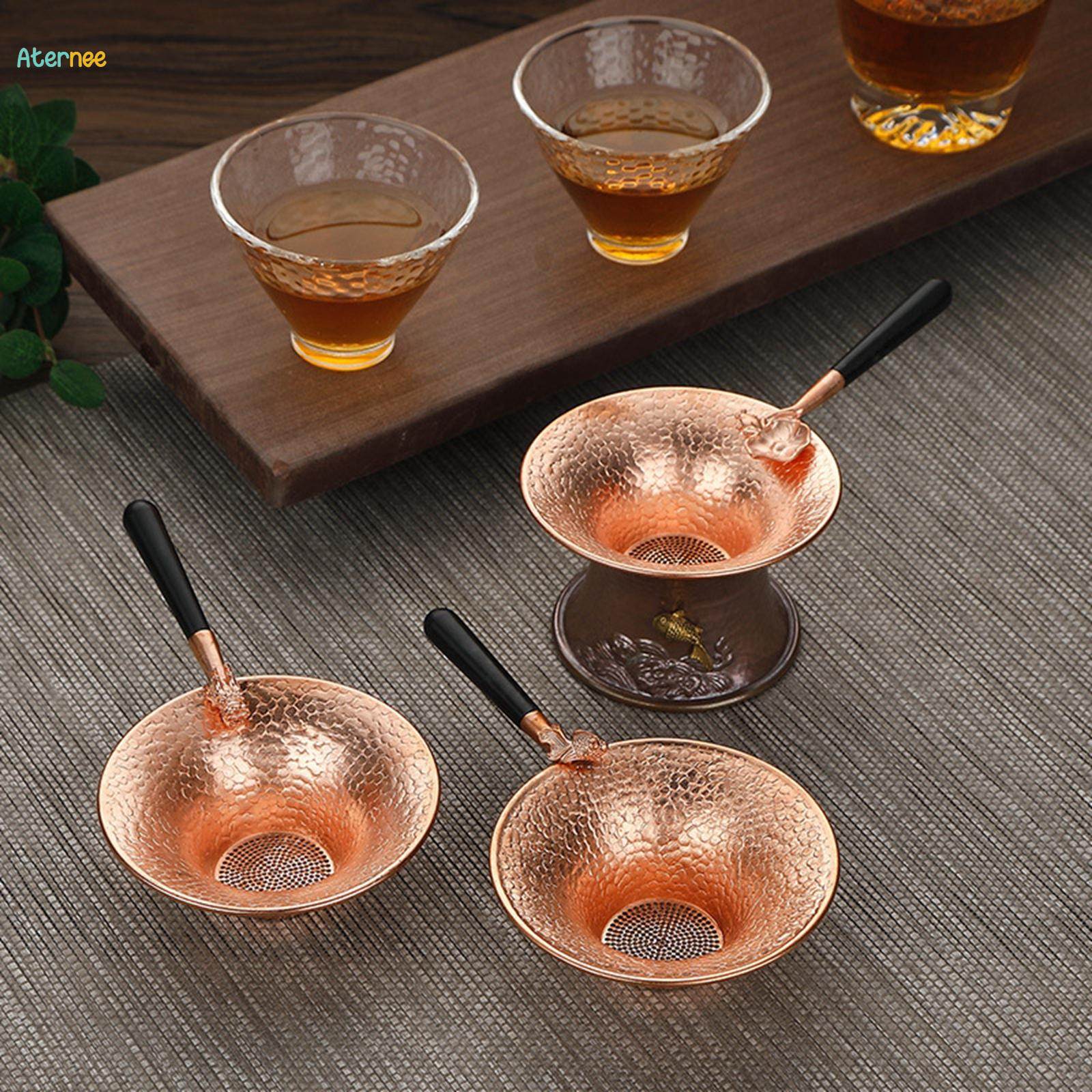 Copper Tea Strainer Tea Leaking Reusable Tea Colander with Handle Chinese Traditional Tea Infuser. 