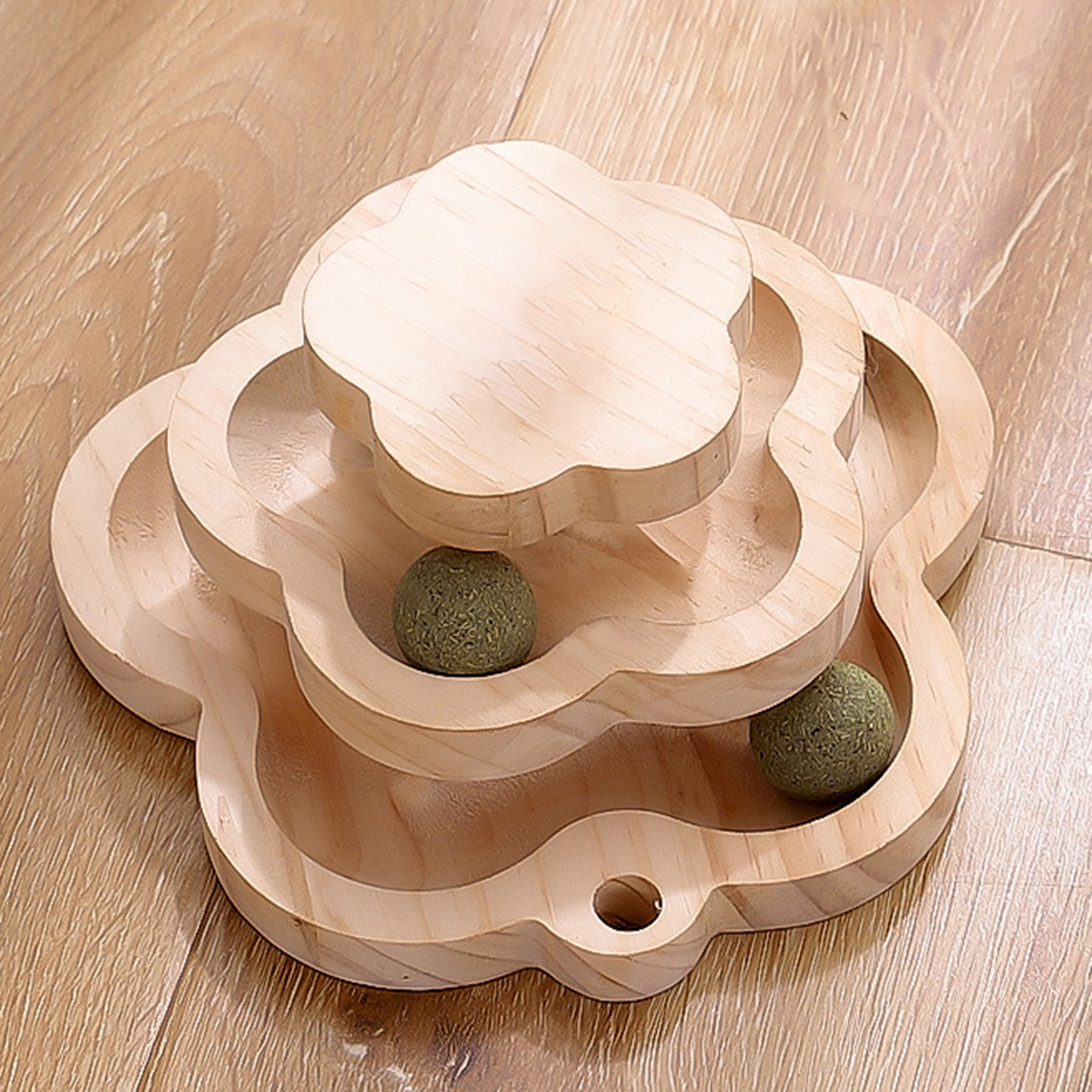 1 Set Pet Turntable Toy Smooth Edges Anti-scratch Wood Pet Kitten Beads Turntable Feather Toy Pet Accessories. 