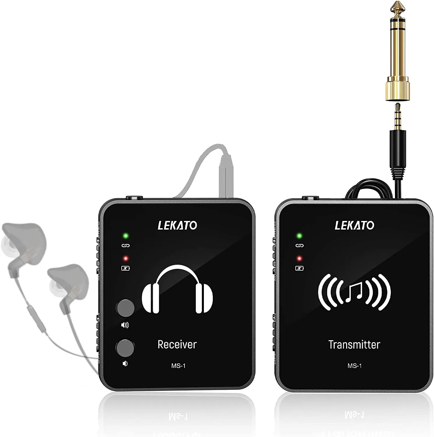 LEKATO Wireless IEM System with Transmitter Receiver Wireless in-Ear Monitor System 2.4Ghz Automatic for Studio Live (MS-1G). 
