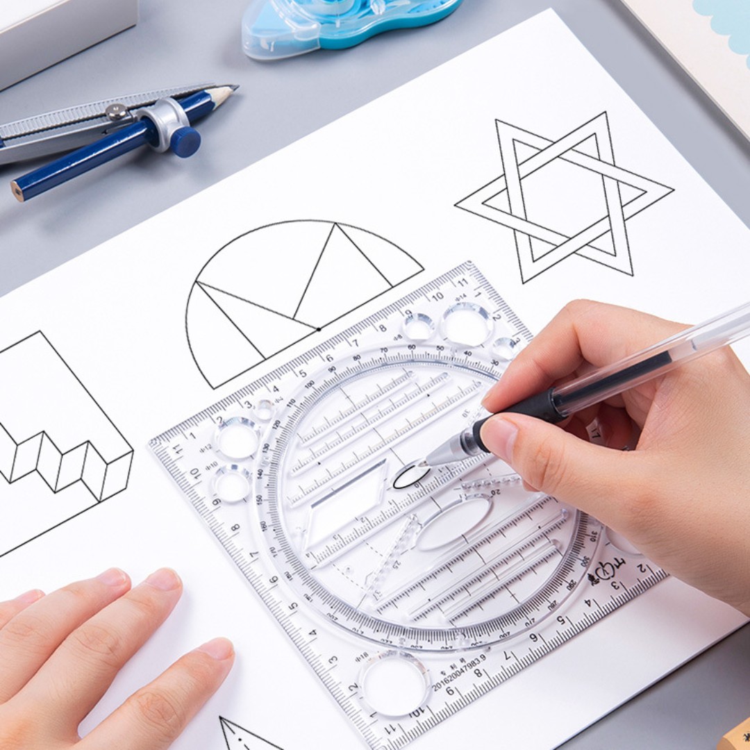 Multifunctional Universal Ruler Rotatable Drawing Template Art Design Geometry Ruler Drafting Measuring Tools Stationery Gifts. 