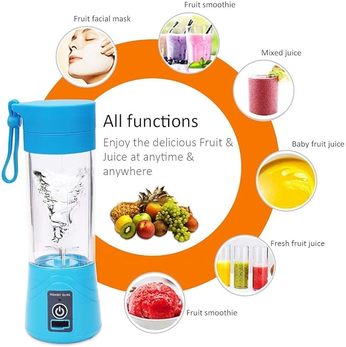 Portable Blender, Smoothie Juicer Cup - Six Blades in 3D,13oz Fruit Mixing Machine with 1500mAh USB Rechargeable Batteries, Detachable Cup Multicolor. 