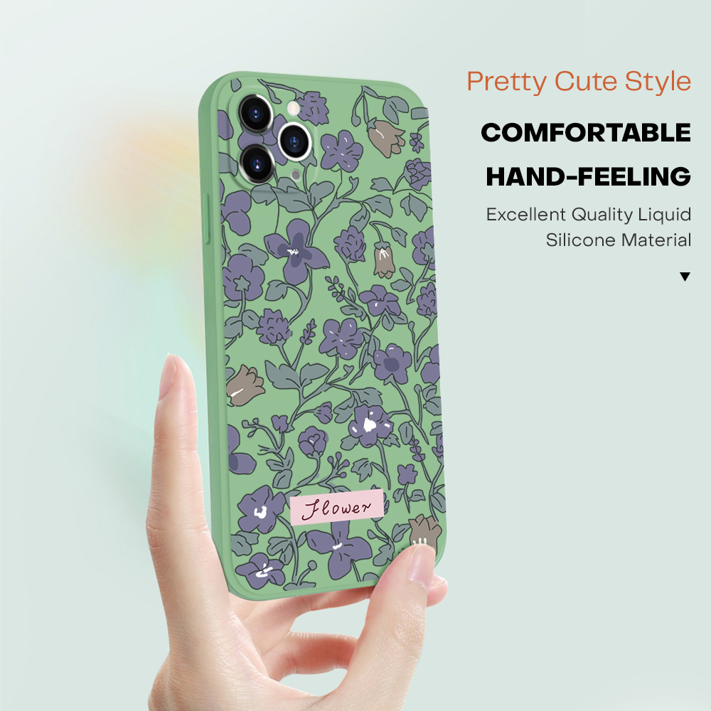 Hontinga for OPPO F19 Pro / A94 / Reno 5F Back Cover Purple Flowers Square Edge Liquid Silicone Phone Case. 