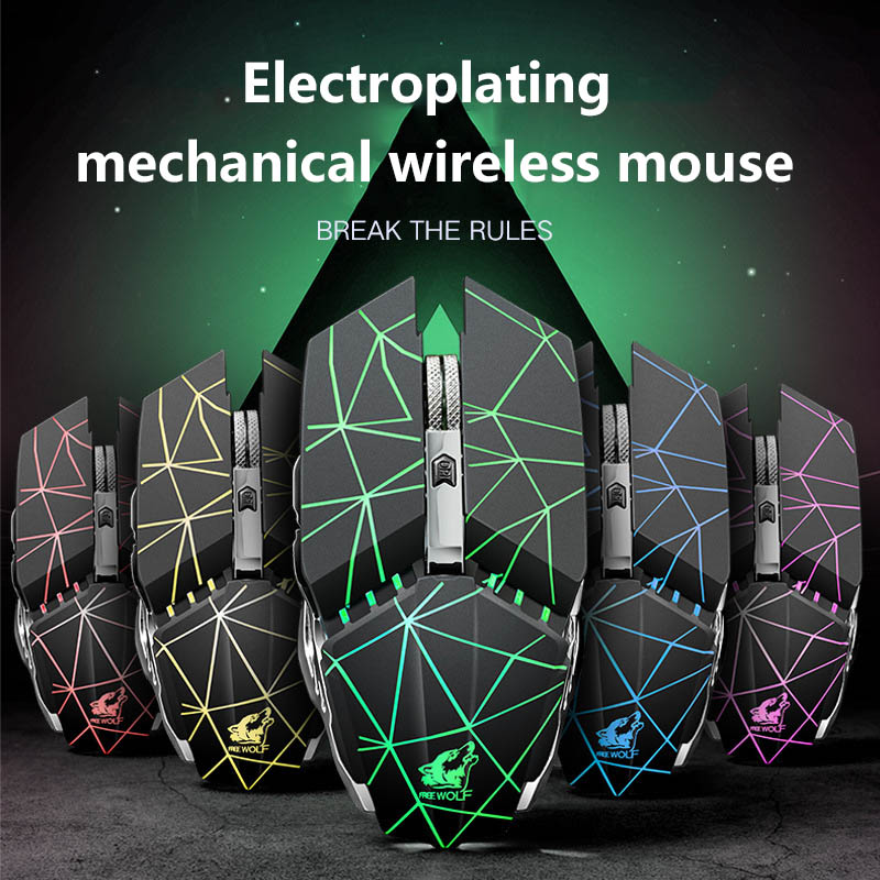 Free Wolf X11 2.4GHz Wireless Mouse rechargeable luminous mechanical gaming mouse Wireless Computer Mouse hot sell. 