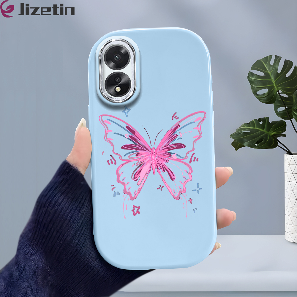 Jizetin for OPPO A18 A38 Back Cover Line Purple Butterfly Bright Lens Frame Candy Soft Rubber Phone Cases