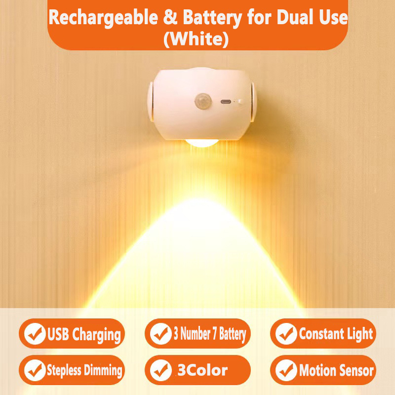 Led Motion Sensor Wall Lamp Touch 360 Rotatable USB Recharge Wireless Portable Night Light For Bedroom Reading Lamp. 