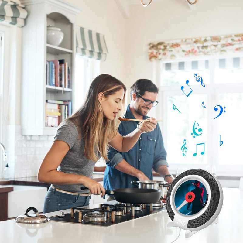 Portable Bluetooth-Compatible CD Player Wall Mount FM Radio Built-In Hifi Speaker With Remote Control Headphone Jack. 