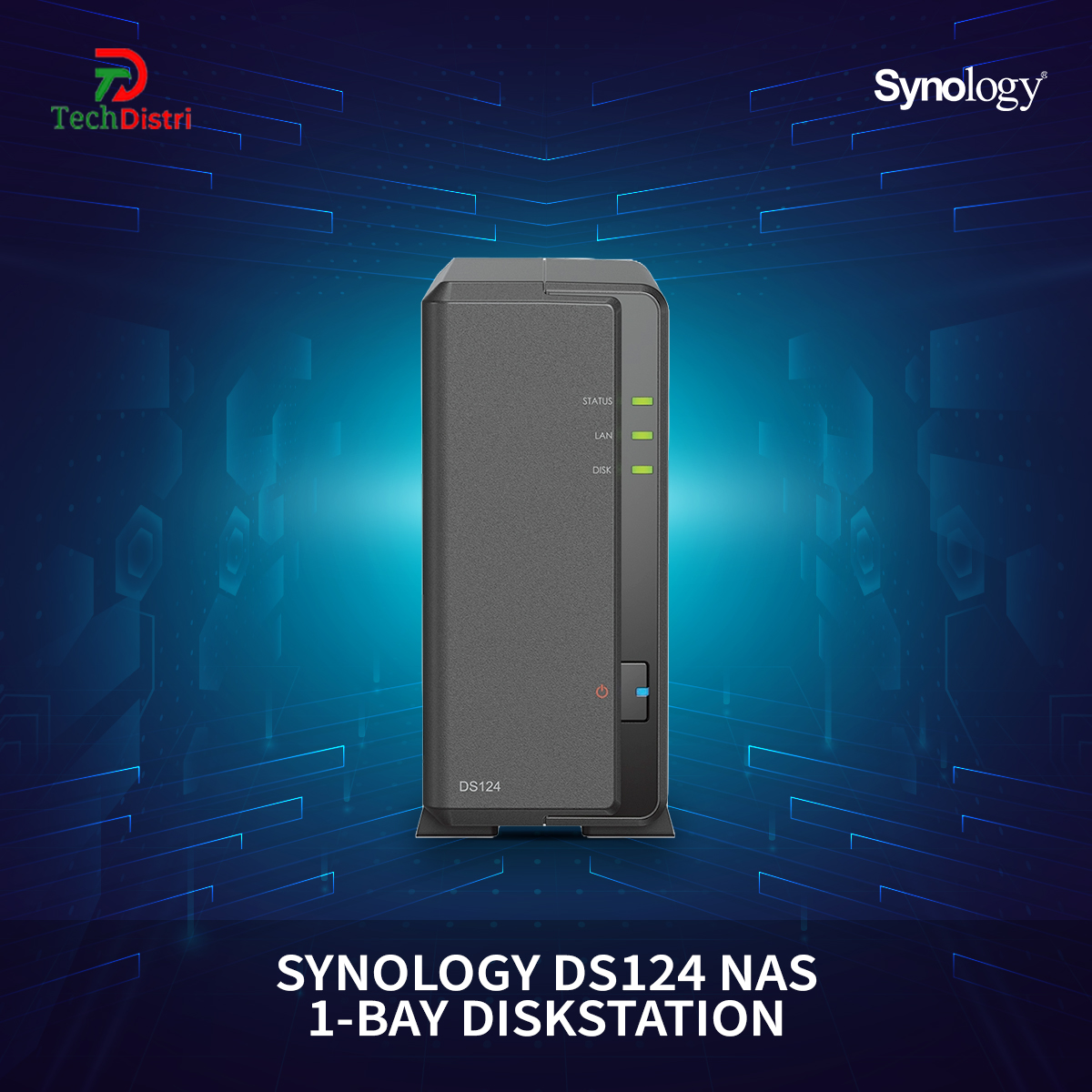 Synology DS124 NAS , 1-Bay DiskStation, Realtek RTD1619B , 64-bit, 4-core 1.7 GHz.