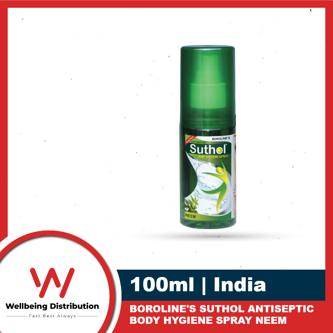 BOROLINE's Suthol Active Neem Antiseptic Body Hygiene Spray 100 ml | Stops Skin Irritations, Prickly Heat Itching, Rashes | With Neem, Tumeric & Aloe vera | India